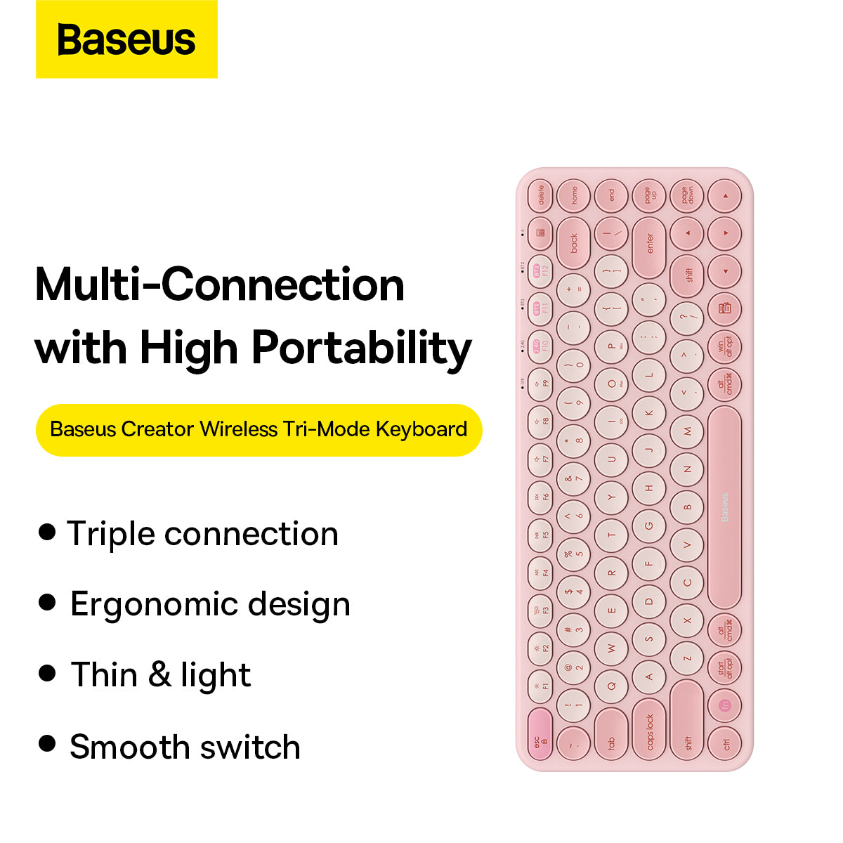 Baseus K01A Wireless Tri-Mode Keyboard 2.4G USB Connection Mini Quiet Typing AAA Batteries Ergonomic Design for Mac Windows K01B