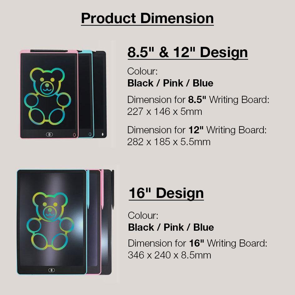 GXM LCD Writing Tablet Board 8.5 12 16 inch Draw Sensitively and Delicately comes with a writing pen easy to operate and clean for children