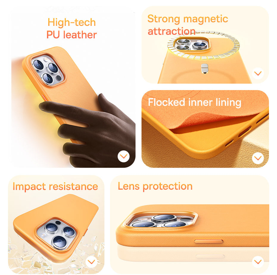 BASEUS Fauxther Series For iPhone 15 Pro Max Ultra Magnetic Case PU Leather Anti-Slip Grip Phone Cover - Black