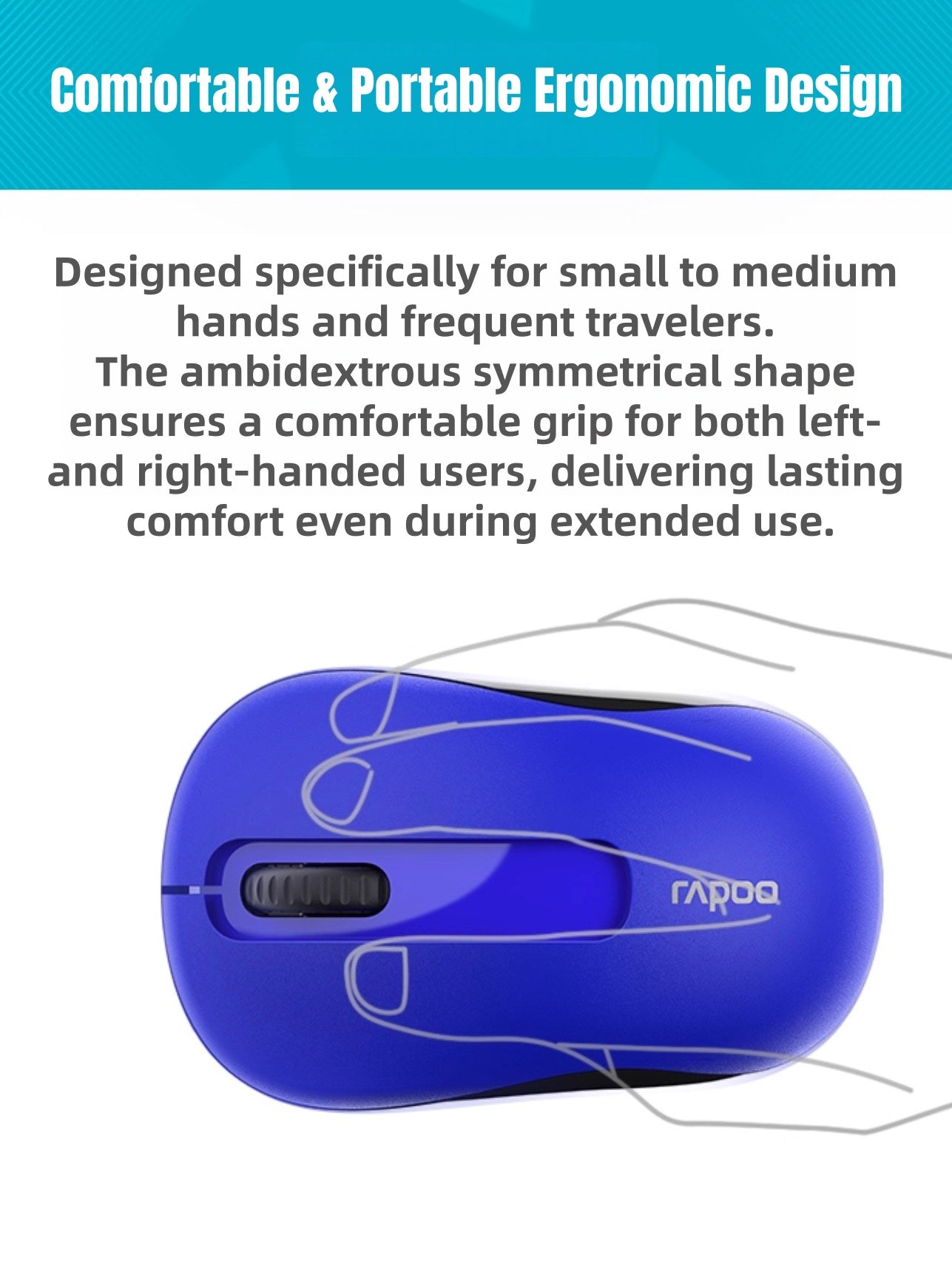 RAPOO M10 Plus 2.4GHz Wireless Optical Mouse | 1200 DPI | Ergonomic Ambidextrous Design | 12-Month Battery Life