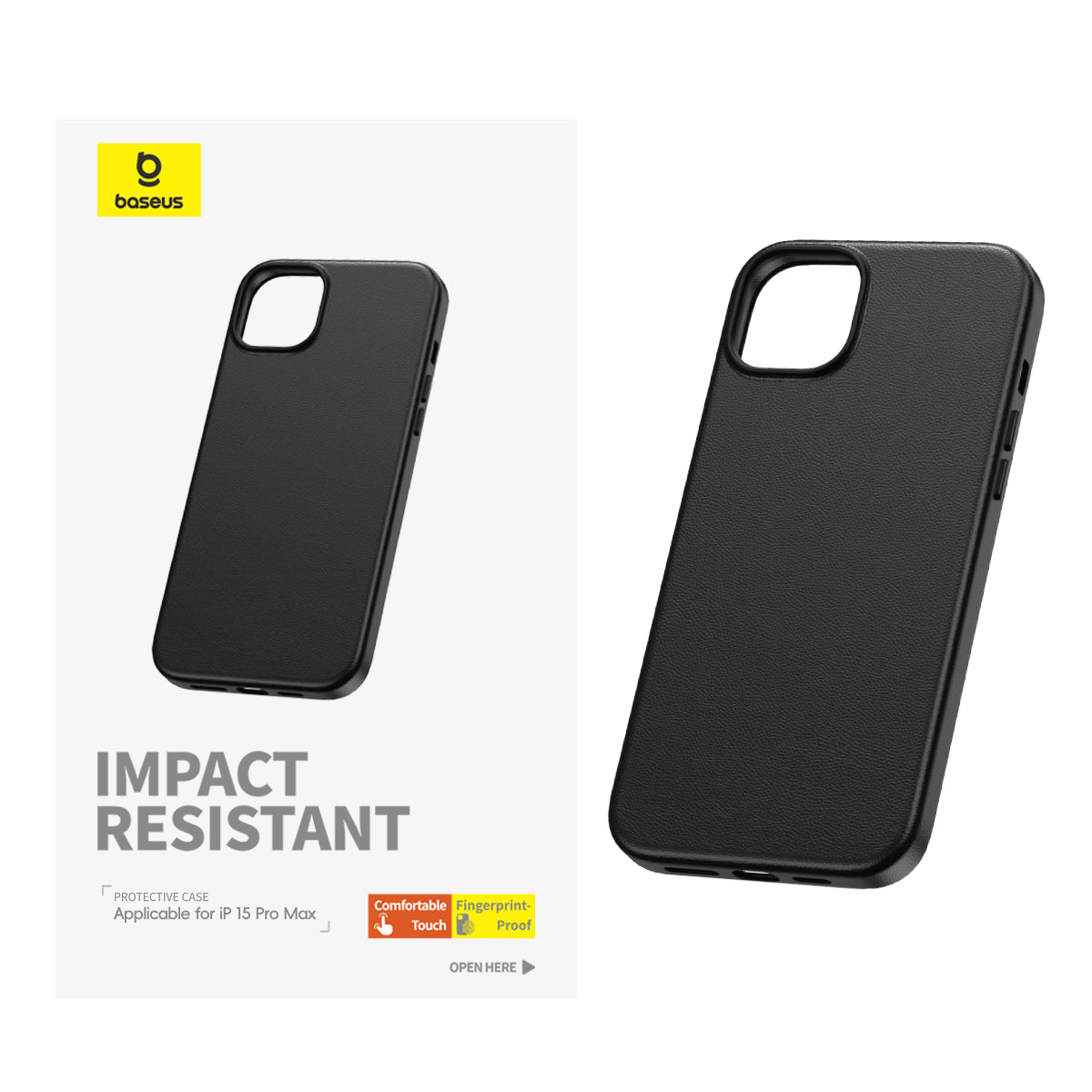 BASEUS Fauxther Series For iPhone 15 Pro Max Ultra Magnetic Case PU Leather Anti-Slip Grip Phone Cover - Black