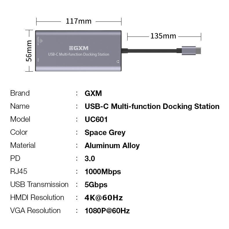 GXM 12 IN 1 USB-C Multi-function Hub 2x HDMI RJ45 LAN Type-C PD Charging TF SD Card Slot 3x USB Laptop Phone UC601