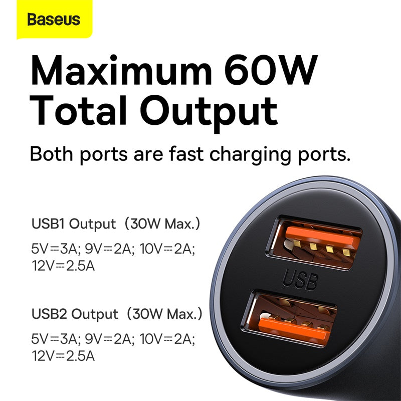 Baseus 60W Car Charger Quick Charge 4.0 3.0 Type C PD Fast Charging FCP SCP AFC Car Charger For Xiaomi iPhone 15 Pro Max Huawei Samsung