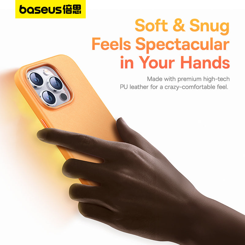 BASEUS Fauxther Series For iPhone 15 Pro Max Ultra Magnetic Case PU Leather Anti-Slip Grip Phone Cover - Black