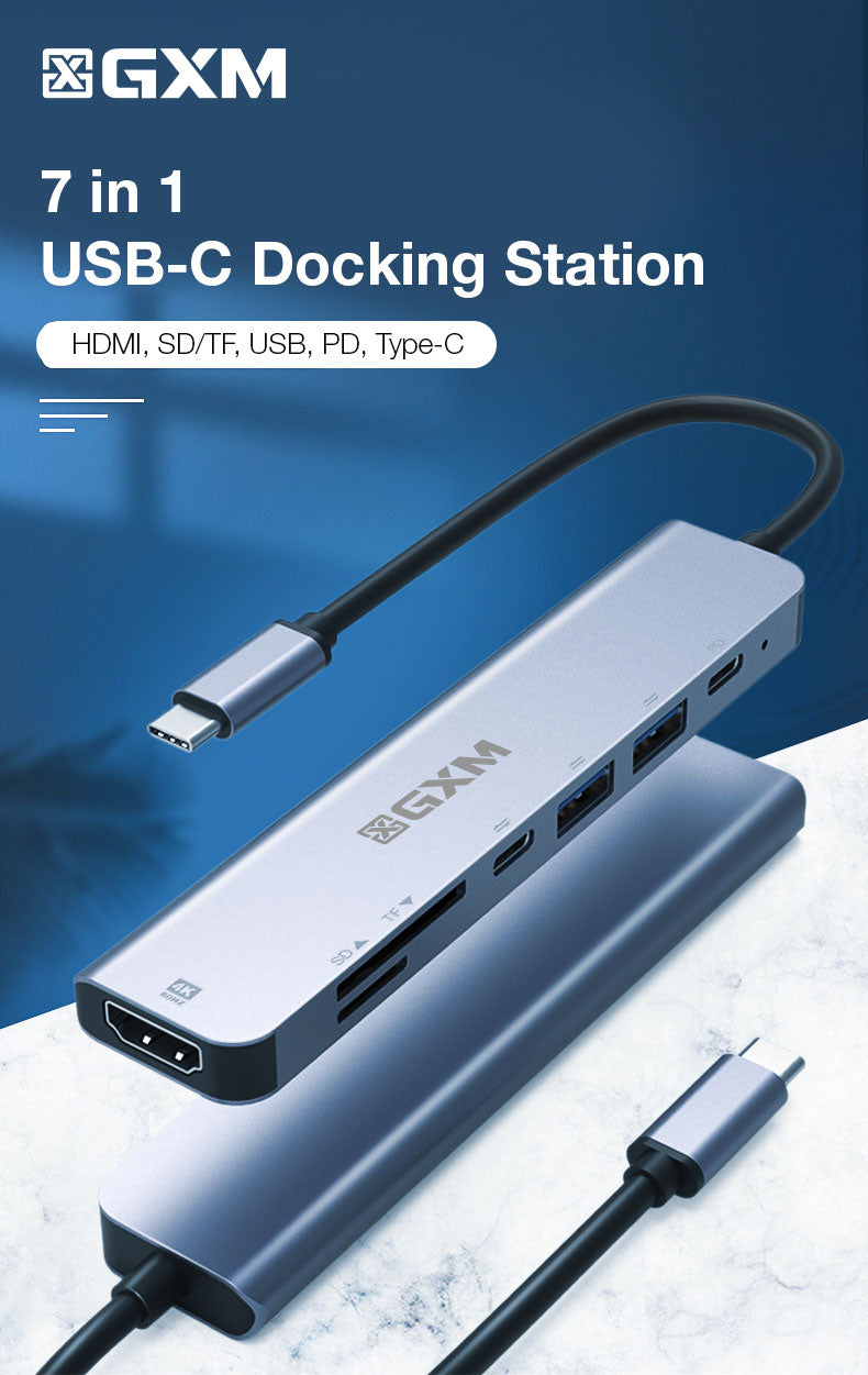 GXM 7 IN 1 USB-C Docking Station Hub HDMI PD Charging Type-C Hub 2x 1x SD TF Card Slot Laptop Mobile Phone UC902