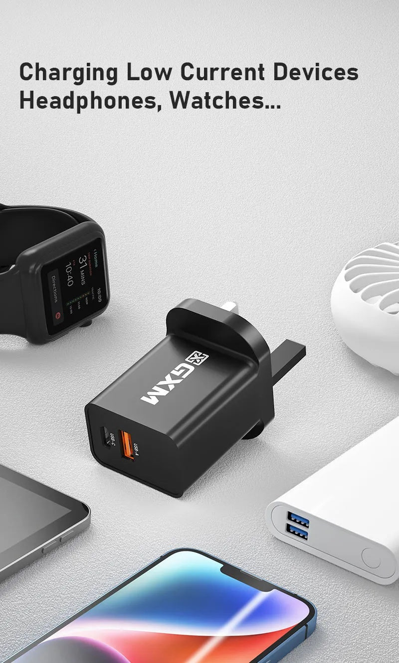 GXM 30W PD Fast Charger AC-3001 – Dual Port USB-C & USB-A with 12-Month SG Warranty