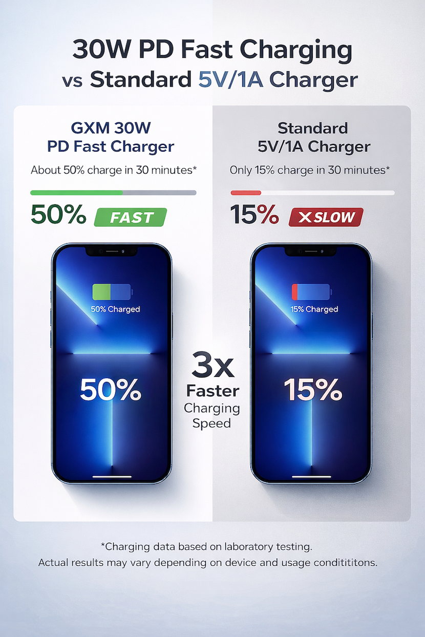 GXM 30W PD Fast Charger AC-3001 – Dual Port USB-C & USB-A with 12-Month SG Warranty