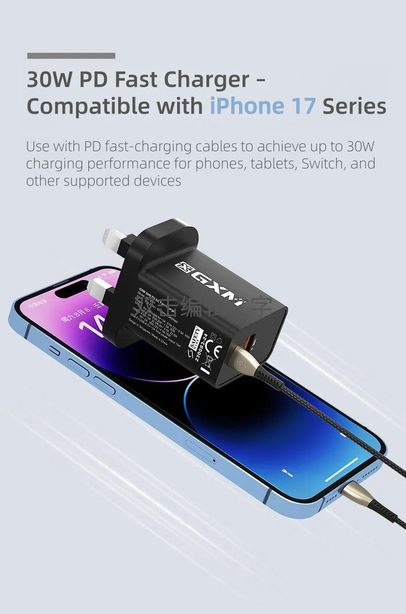 GXM 30W PD Fast Charger AC-3001 – Dual Port USB-C & USB-A with 12-Month SG Warranty