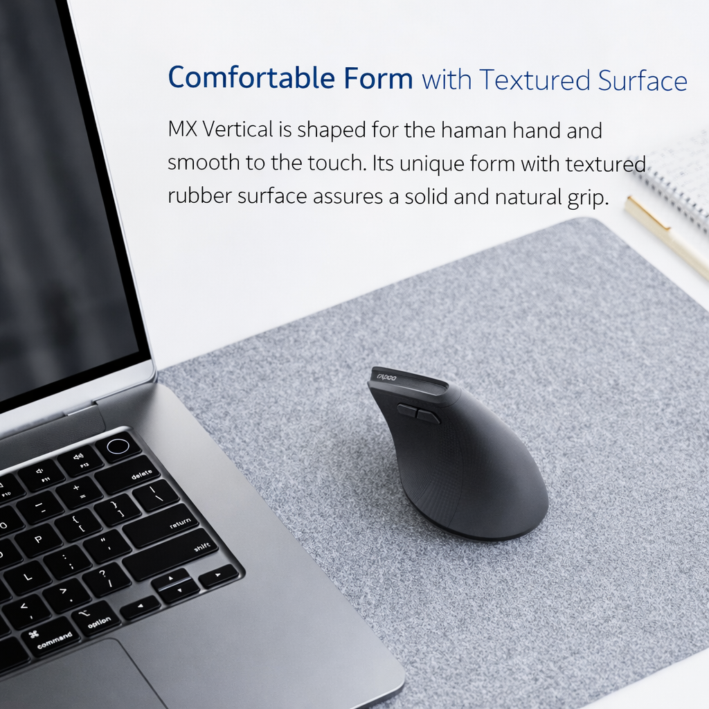 RAPOO EV310M Vertical Ergonomic Wireless Mouse | Bluetooth 3.0/5.0 & 2.4GHz | 2400 DPI | Dual Device | 9 Months Battery