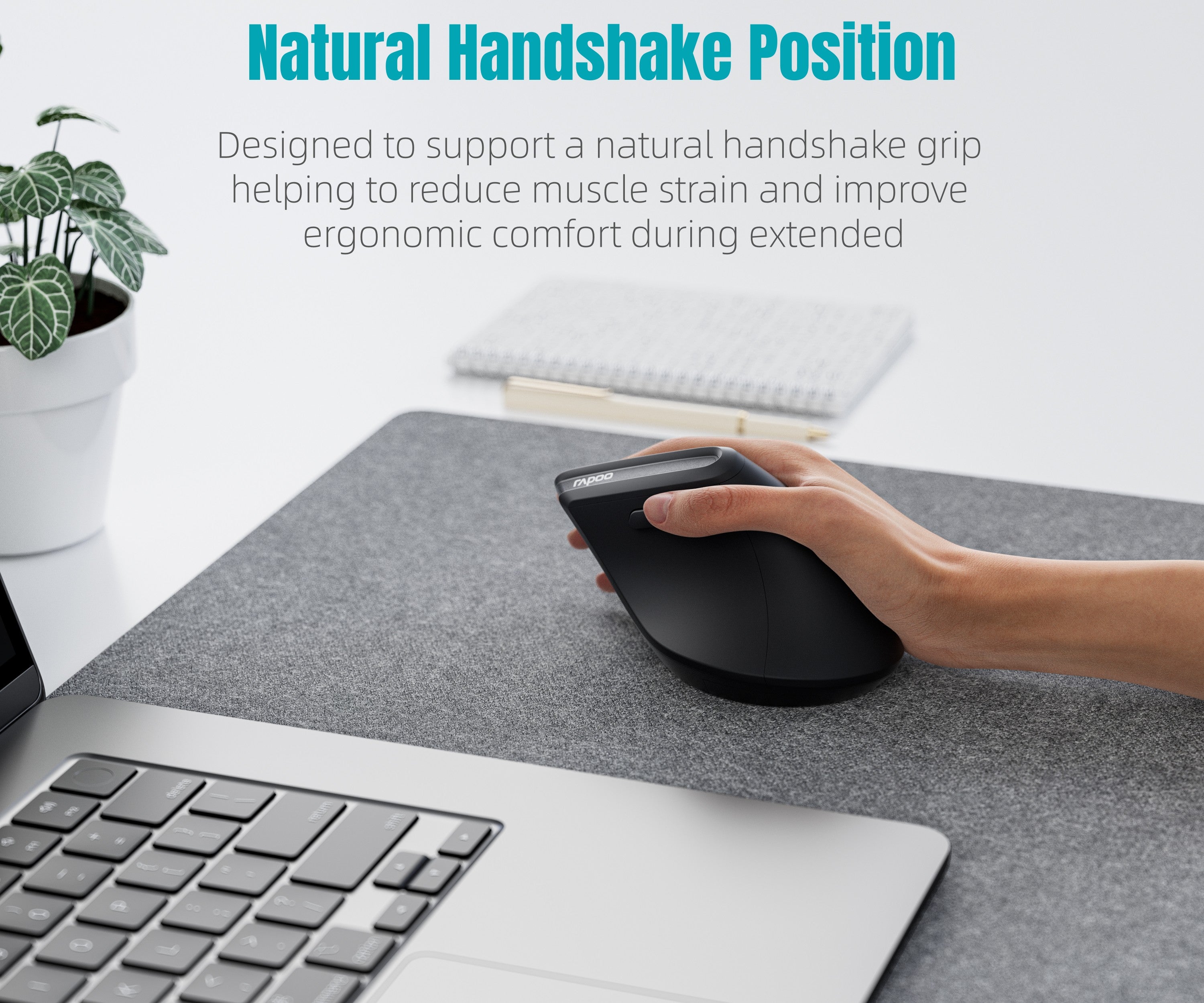 RAPOO EV310M Vertical Ergonomic Wireless Mouse | Bluetooth 3.0/5.0 & 2.4GHz | 2400 DPI | Dual Device | 9 Months Battery