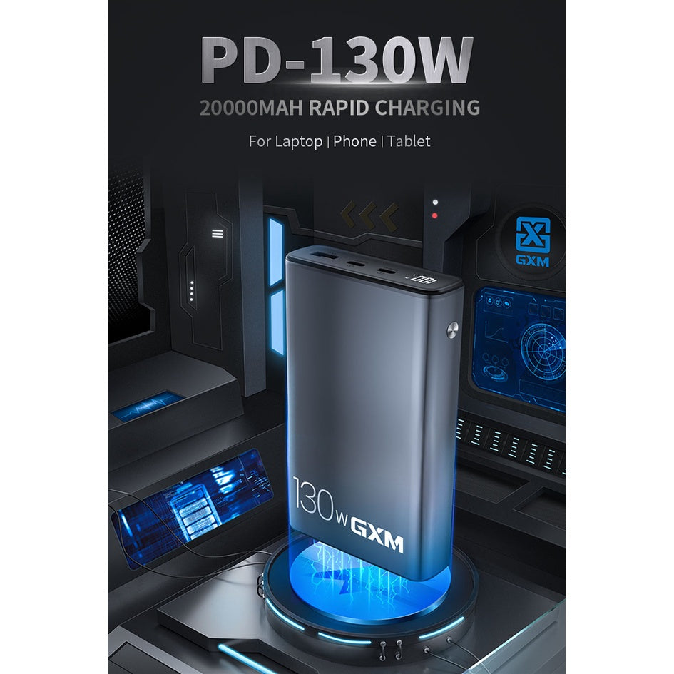 GXM 130W PD Power Bank 20000mAh Type C Fast Charge Laptop Phone Tablet Powerbank Portable Charger
