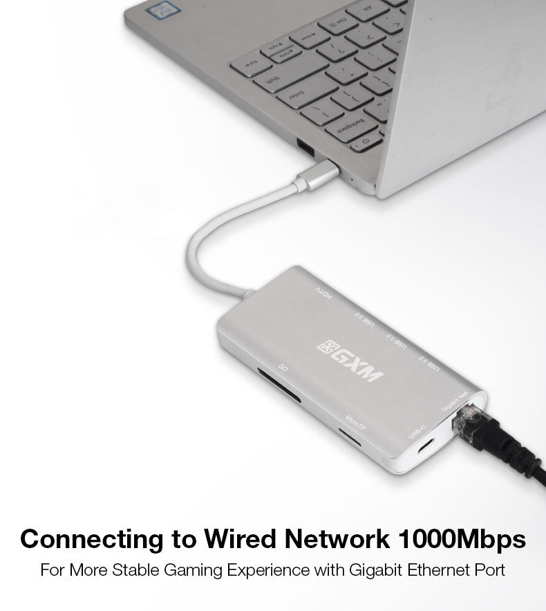 GXM 8 IN 1 USB-C Multi-function dock station HDMI RJ45 LAN 1000Mbps PD Charging TF SD Card 3.0 Slot 3x USB Laptop Mobile Phone Hub 9591C