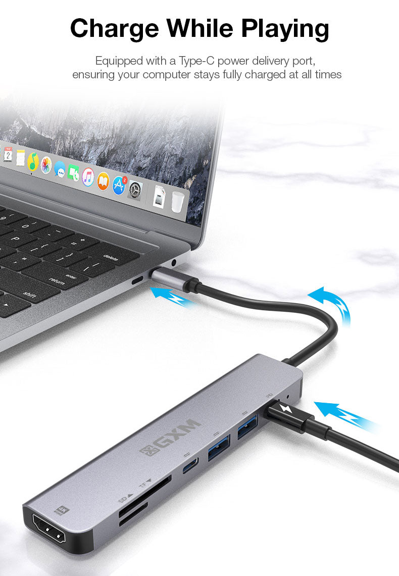 GXM 7 IN 1 USB-C Docking Station Hub HDMI PD Charging Type-C Hub 2x 1x SD TF Card Slot Laptop Mobile Phone UC902