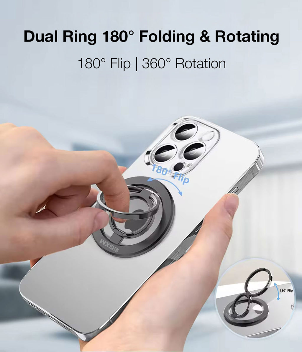 GXM Magnetic Foldable Metal Ring 2 Fold Strong Magnet 180° Flip 360° Rotation Landscape Portrait for Phones
