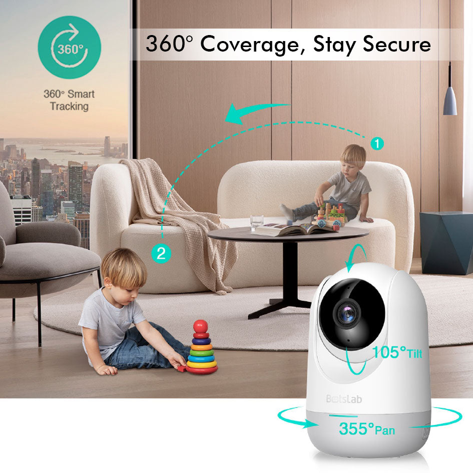 Botslab C211 Pan Tilt Wifi 360 IP Camera CCTV Home Security Camera 2K 355° Two-way Audio Baby Monitor Motion Detection Night Vision Apps Control
