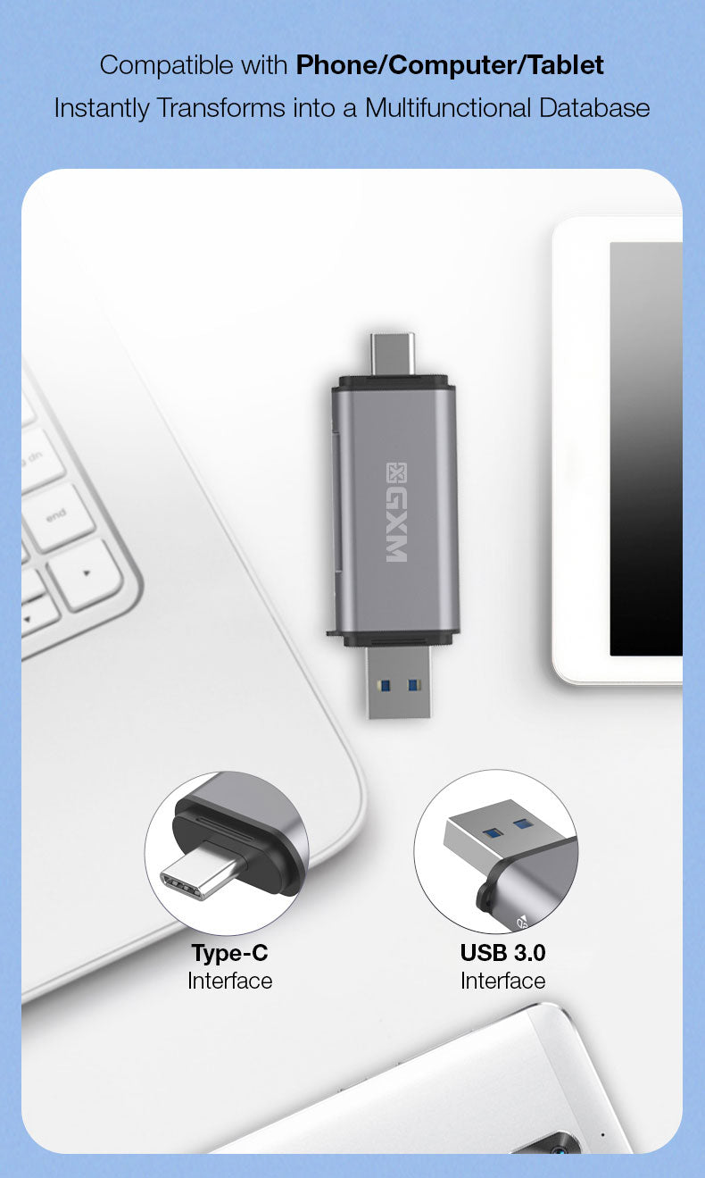 GXM 2 in 1 Card Reader Hub USB Type-c interface for SD Card and TF Card Slots Plug and Play Hub