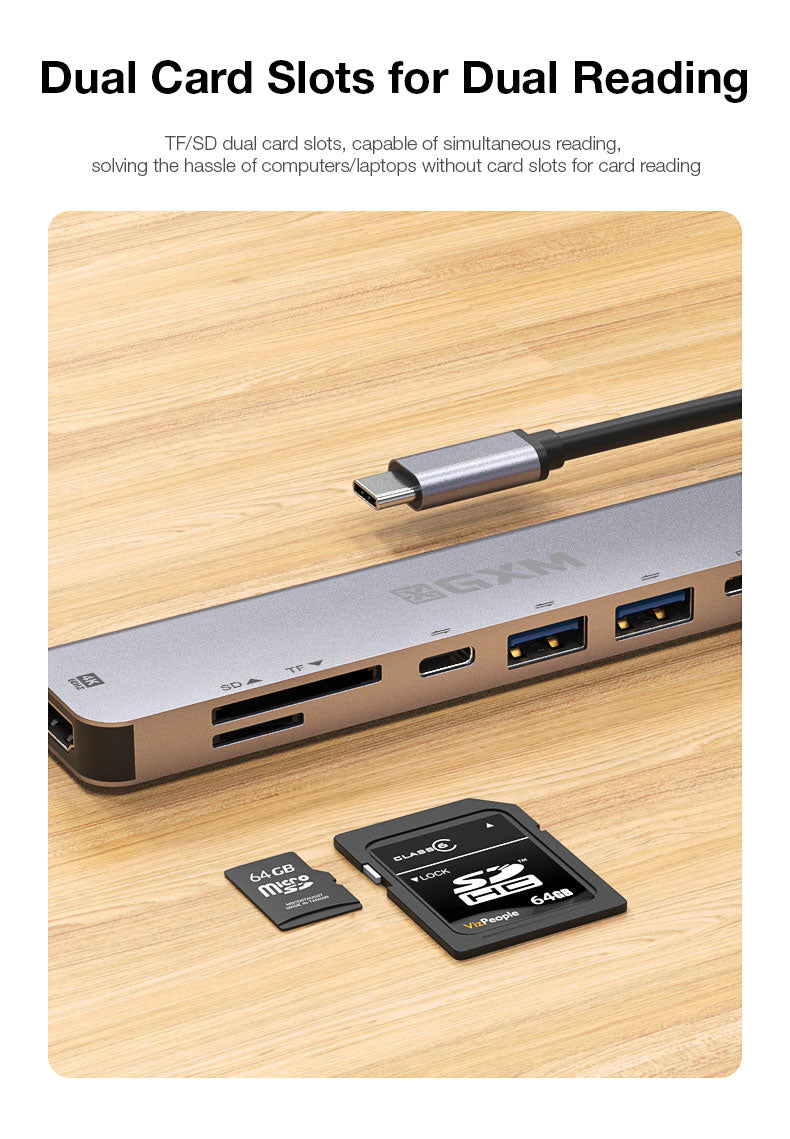 GXM 7 IN 1 USB-C Docking Station Hub HDMI PD Charging Type-C Hub 2x 1x SD TF Card Slot Laptop Mobile Phone UC902