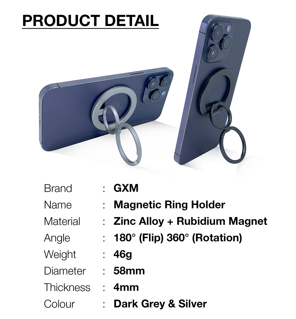 GXM Magnetic Foldable Metal Ring 2 Fold Strong Magnet 180° Flip 360° Rotation Landscape Portrait for Phones