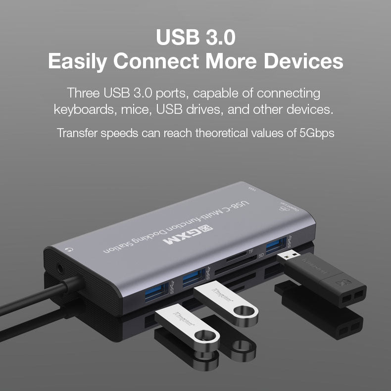 GXM 12 IN 1 USB-C Multi-function Hub 2x HDMI RJ45 LAN Type-C PD Charging TF SD Card Slot 3x USB Laptop Phone UC601
