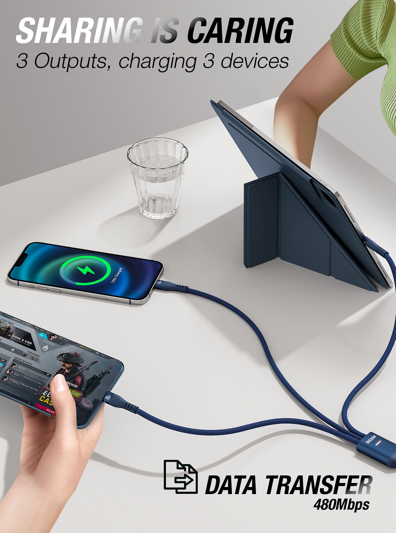 GXM 6 in 1 PD100W Quick Charging Data Cable for Laptop Tablets Phones iP Type-C MicroUSB and Data Transfer Cable