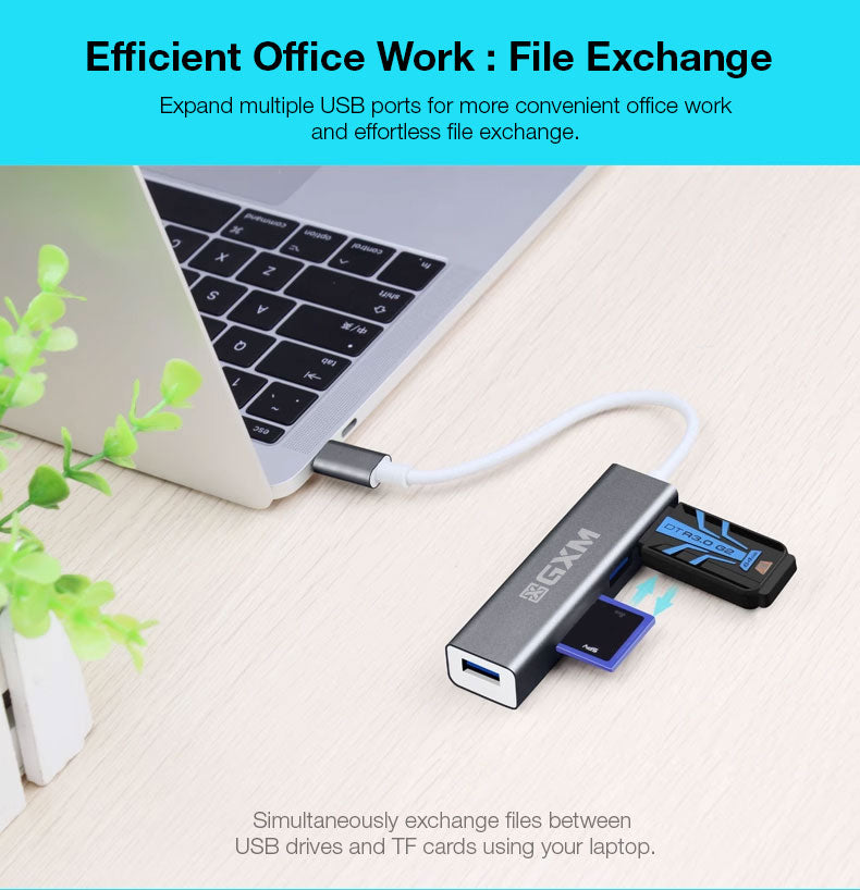 GXM 5 IN 1 Mult-function Hub Type-C Hub 3x USB 3.0 1x SD TF Card Slot Laptop Mobile Phone 9597