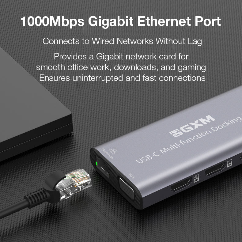 GXM 12 IN 1 USB-C Multi-function Hub 2x HDMI RJ45 LAN Type-C PD Charging TF SD Card Slot 3x USB Laptop Phone UC601