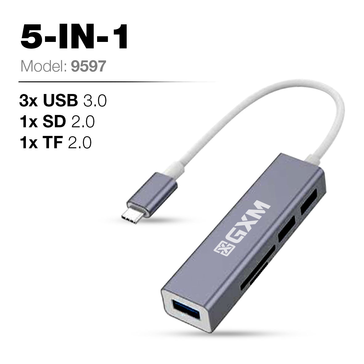 GXM 5 IN 1 Mult-function Hub Type-C Hub 3x USB 3.0 1x SD TF Card Slot Laptop Mobile Phone 9597