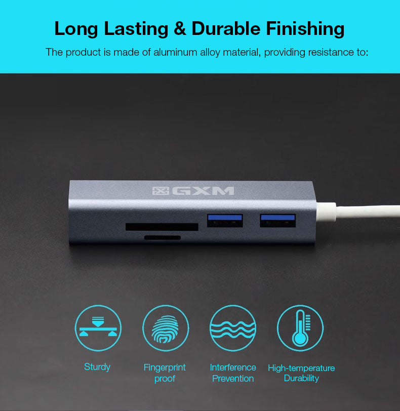 GXM 5 IN 1 Mult-function Hub Type-C Hub 3x USB 3.0 1x SD TF Card Slot Laptop Mobile Phone 9597