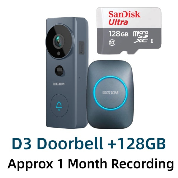 GXM D3 Pro Video Doorbell Camera 2-Way Conversation Cordless and Wired Powered 140° Super Wide Angle 3m Sticker Waterproof 5200mAh Rechargeable Battery