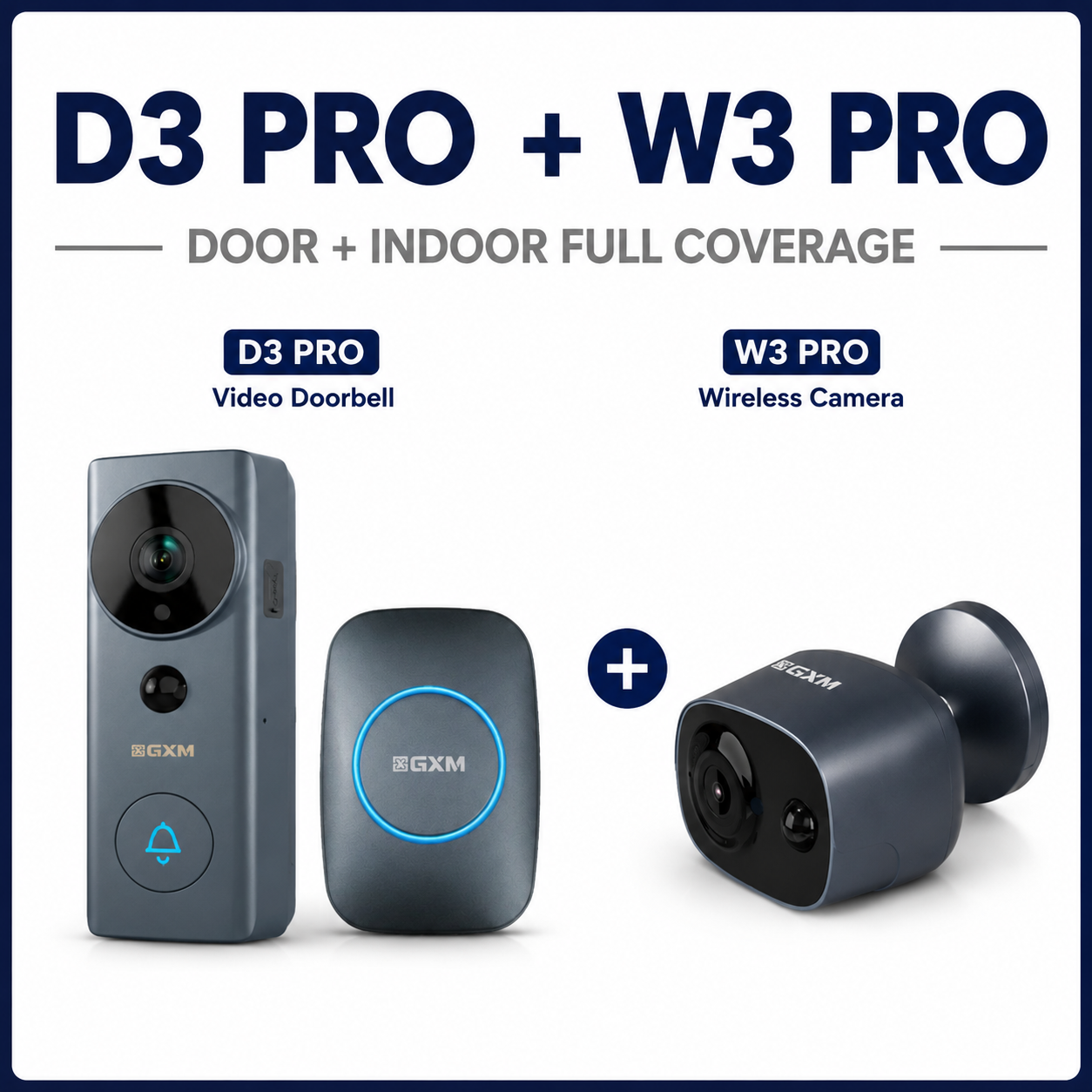 GXM D3 Pro Video Doorbell Camera 2-Way Conversation Cordless and Wired Powered 140° Super Wide Angle 3m Sticker Waterproof 5200mAh Rechargeable Battery