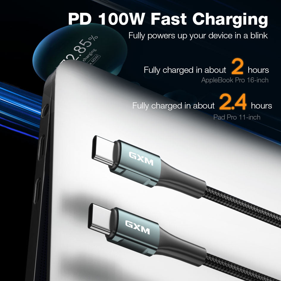GXM 100W Ultra-Fast Charging Data Cable Type-C Lightning USB 1M 2M Data Transfer Durable Bends Temperature Control 27W Apple Fast 30W PD iPad Fast Charging