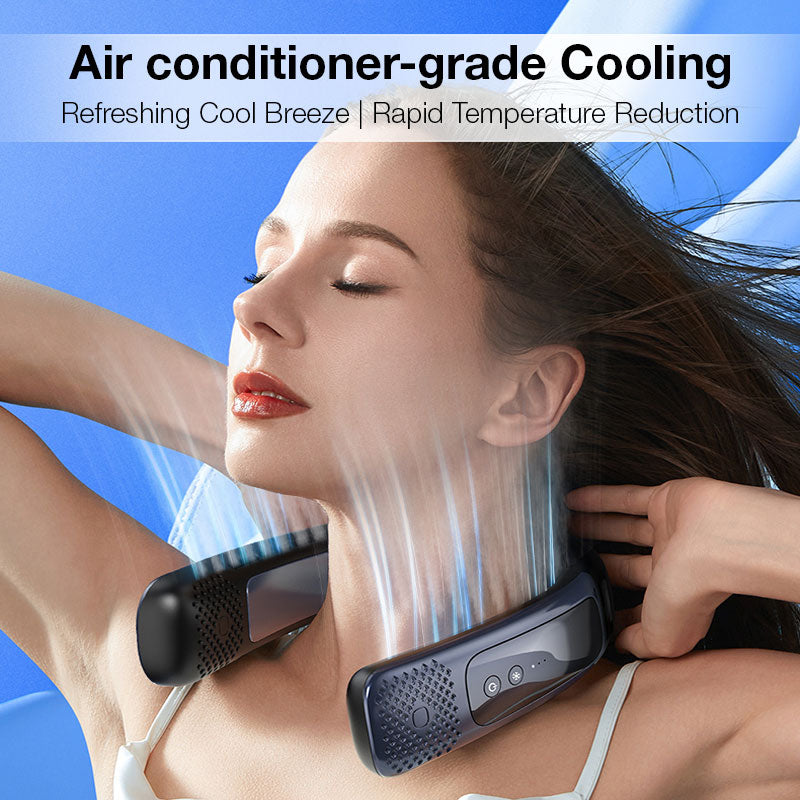 GXM Portable Neck Air-con Cooler Fan Triple-core Powerful Cooling Breeze 3000mAh TEC Technology Instantly Chill 360° Surround Airflow