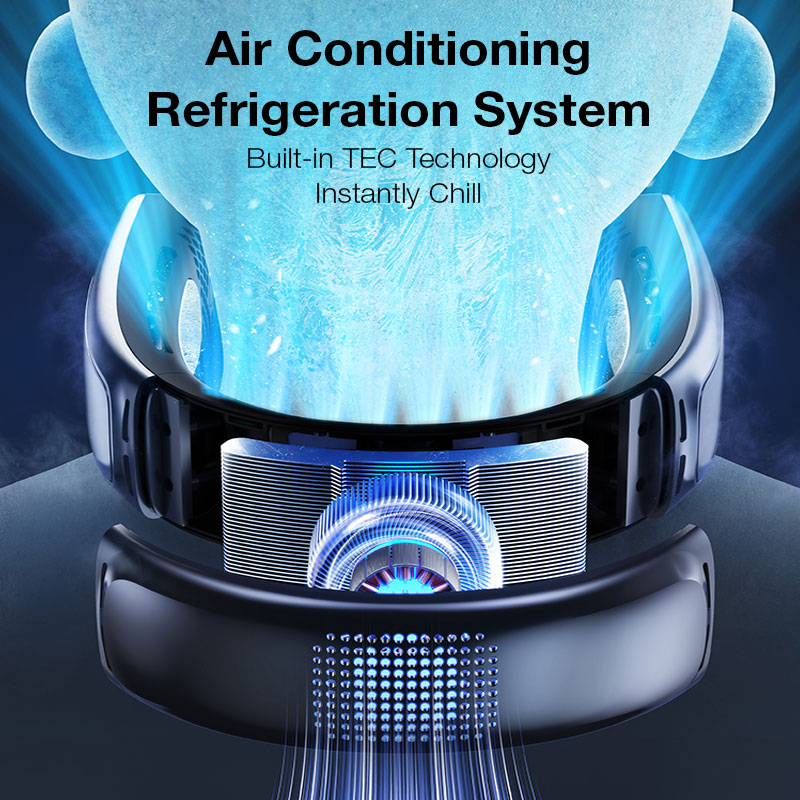 GXM Portable Neck Air-con Cooler Fan Triple-core Powerful Cooling Breeze 3000mAh TEC Technology Instantly Chill 360° Surround Airflow