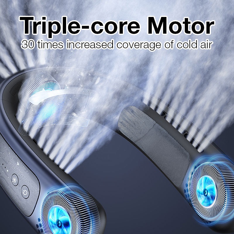 GXM Portable Neck Air-con Cooler Fan Triple-core Powerful Cooling Breeze 3000mAh TEC Technology Instantly Chill 360° Surround Airflow