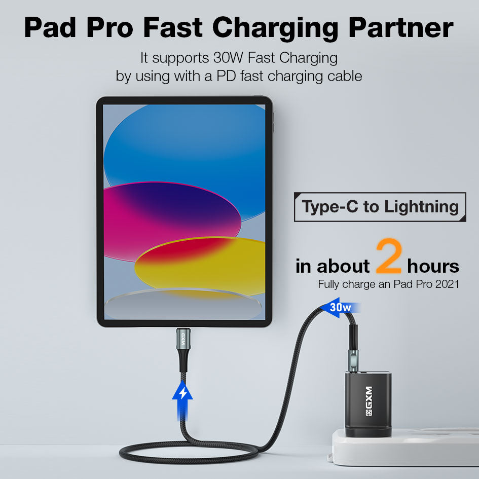 GXM 100W Ultra-Fast Charging Data Cable Type-C Lightning USB 1M 2M Data Transfer Durable Bends Temperature Control 27W Apple Fast 30W PD iPad Fast Charging