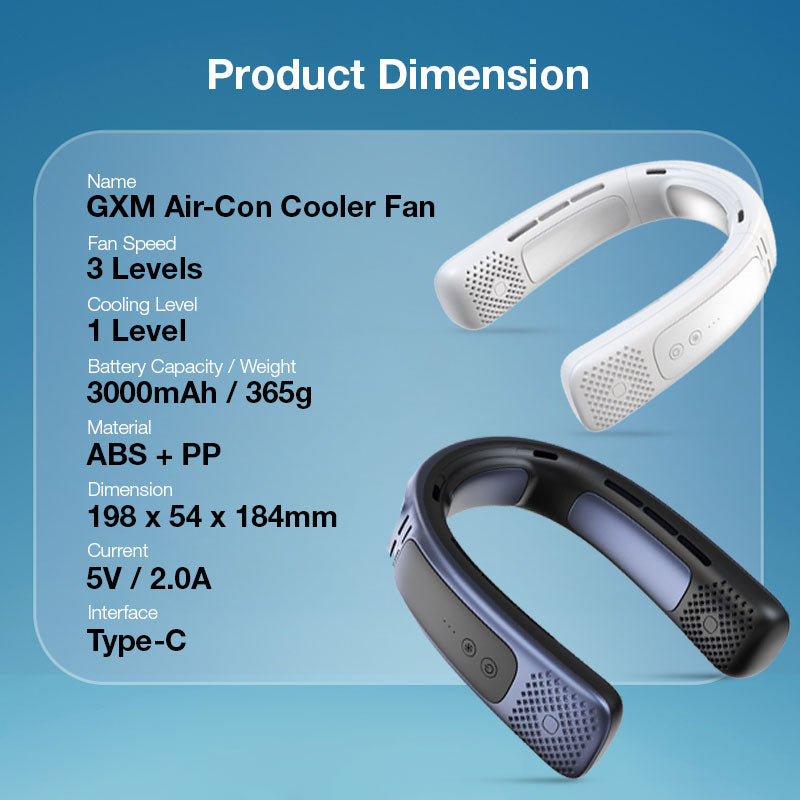 GXM Portable Neck Air-con Cooler Fan Triple-core Powerful Cooling Breeze 3000mAh TEC Technology Instantly Chill 360° Surround Airflow