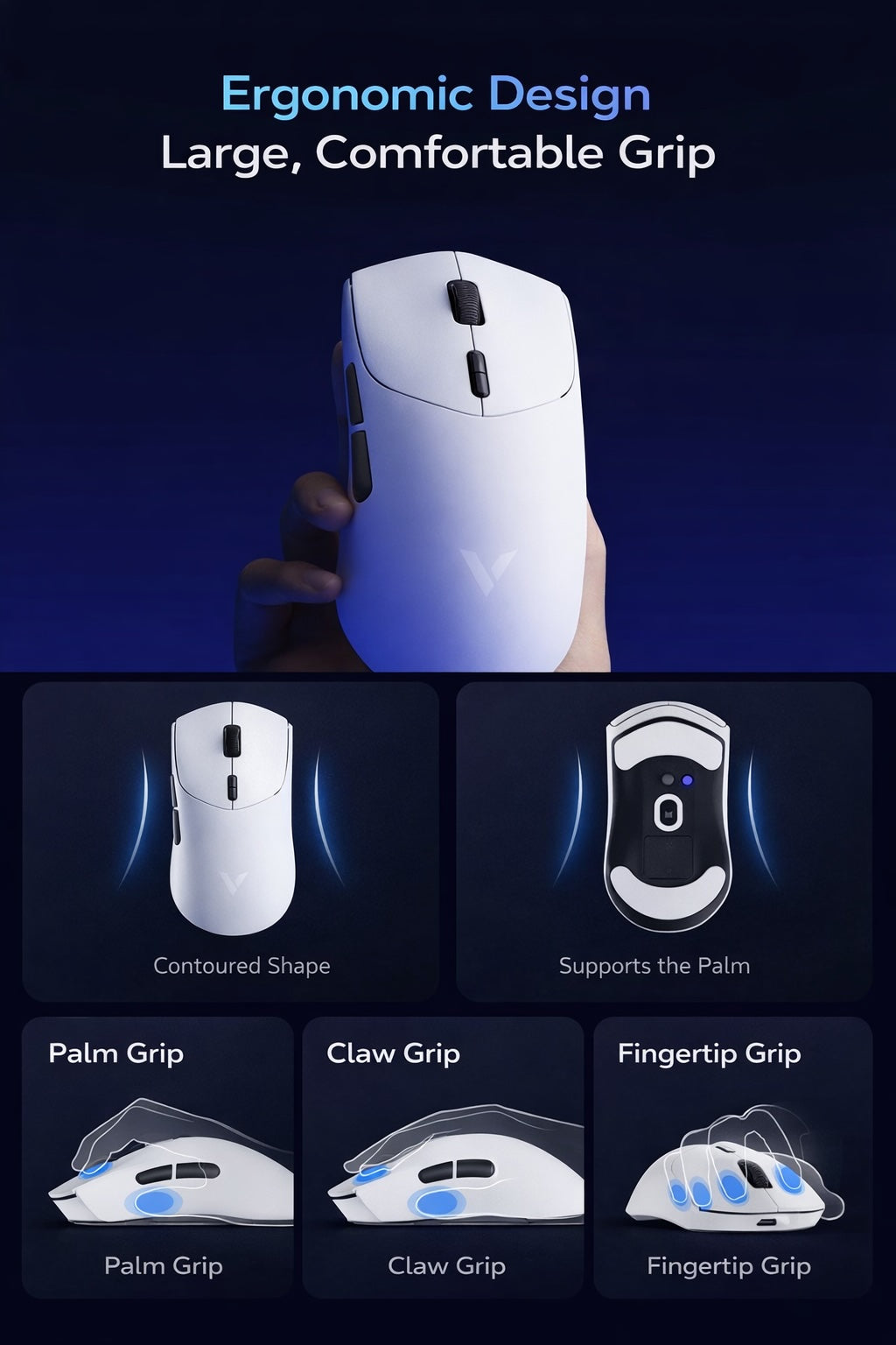 RAPOO VT7 MAX High-End Wireless Gaming Mouse | 40,000 DPI | 8K Polling Rate | Bluetooth / 2.4G / Wired | USB-C Charging | 24-Month Warranty