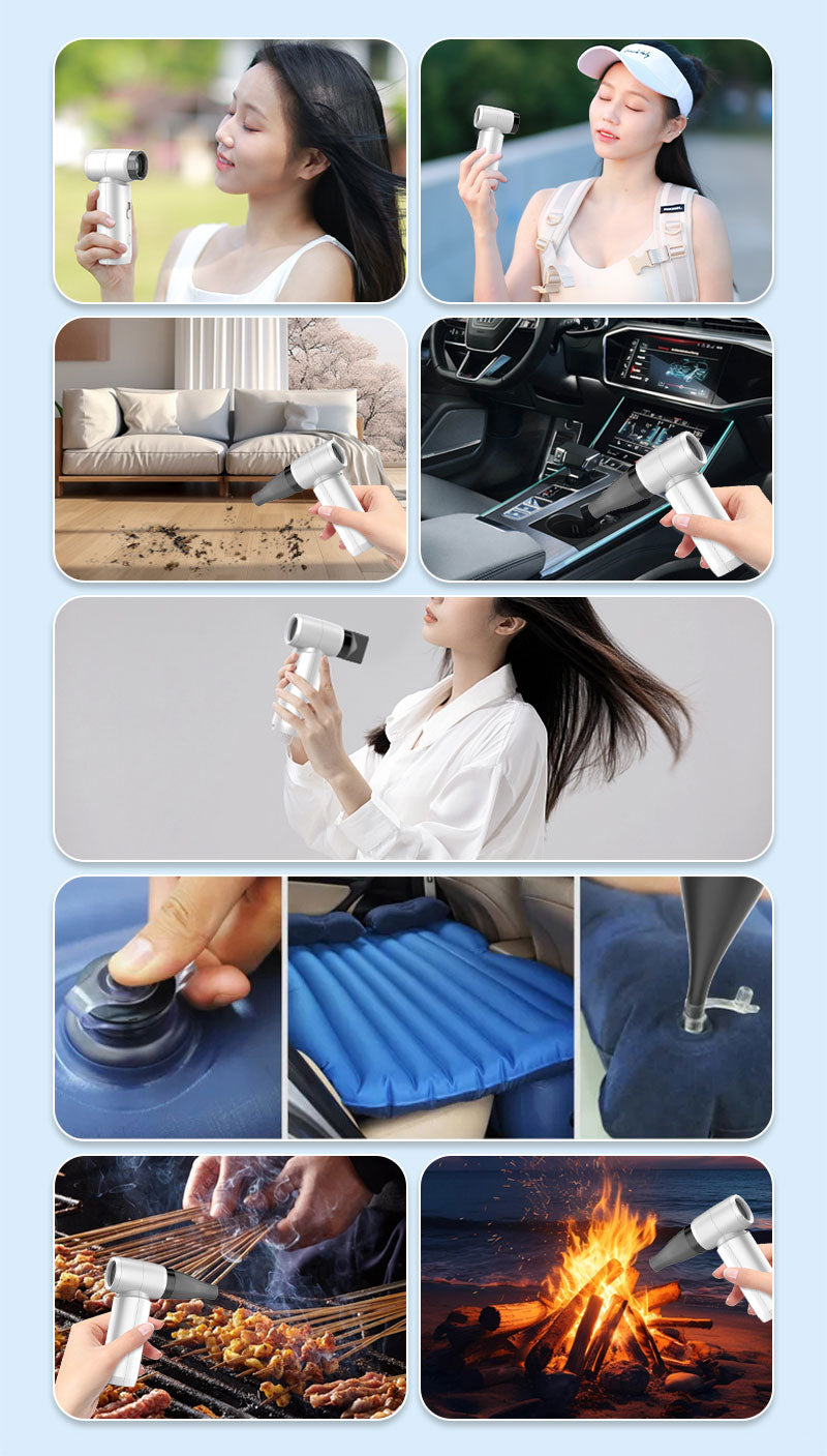 GXM Turbo Mini Portable Handheld Fan Cooler Blower Hair Dryer High Speed 4500Mah Rechargeable Battery 14m/s Strong Wind