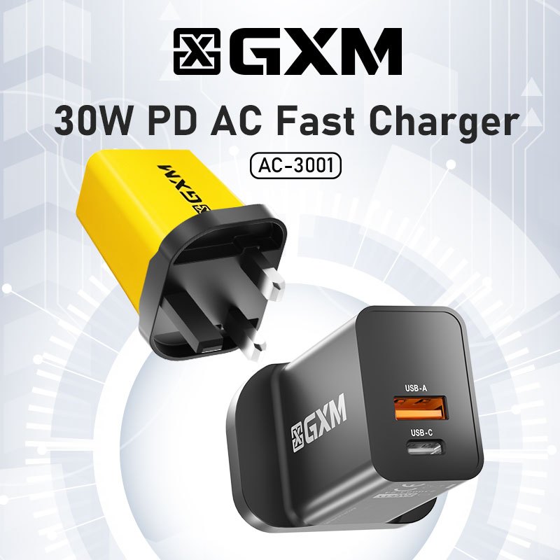 GXM 30W Safety Mark Fast Charging Charger 1xType C 1xUSB Fast Charge Wall Charger Adapter Wall Charger 230083-24