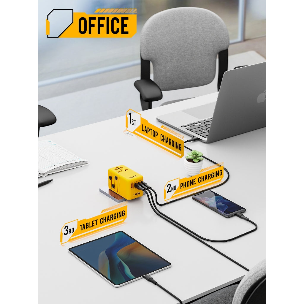 GXM 140W GaN Travel Adapter 150 Countries Charge Laptop Phone Tablet 3 Products Fast Charging Samsung SFC 2.0