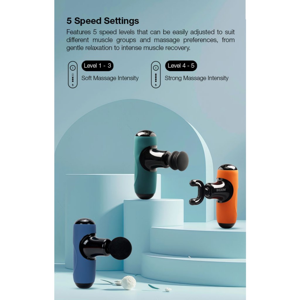 GXM portable Mini Massager Gun 5 Head 270g Lightweight and Powerful Relax Anytime Work Massage Travelling Comfortable