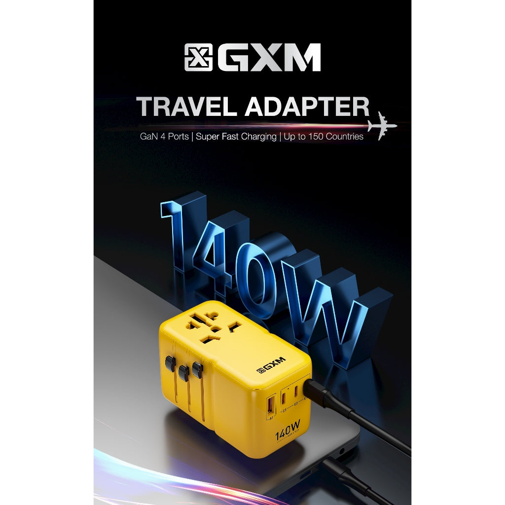 GXM 140W GaN Travel Adapter 150 Countries Charge Laptop Phone Tablet 3 Products Fast Charging Samsung SFC 2.0