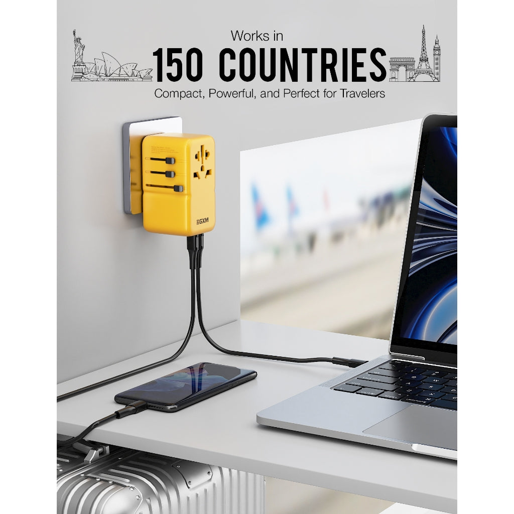 GXM 140W GaN Travel Adapter 150 Countries Charge Laptop Phone Tablet 3 Products Fast Charging Samsung SFC 2.0