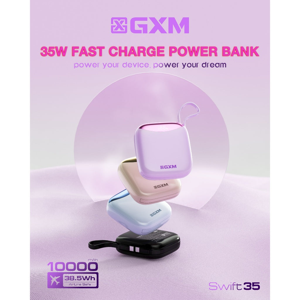 GXM 35W Portable Power Bank Fast Charging Charge 4 devices simultaneously Built-in Type-C Lighlning Cable