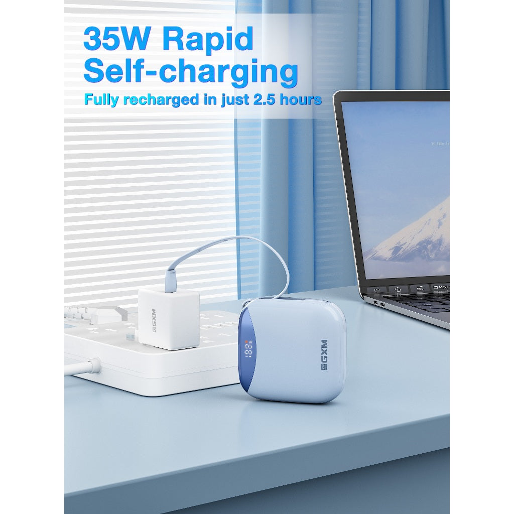 GXM 35W Portable Power Bank Fast Charging Charge 4 devices simultaneously Built-in Type-C Lighlning Cable