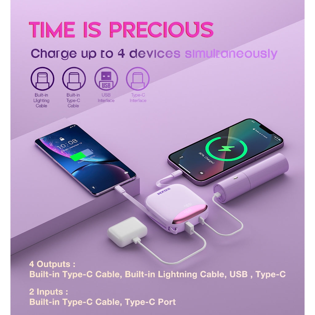 GXM 35W Portable Power Bank Fast Charging Charge 4 devices simultaneously Built-in Type-C Lighlning Cable