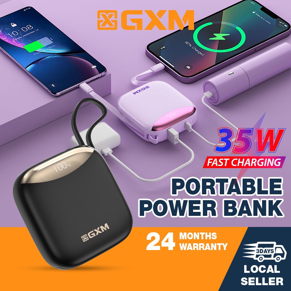 GXM 35W Portable Power Bank Fast Charging Charge 4 devices simultaneously Built-in Type-C Lighlning Cable