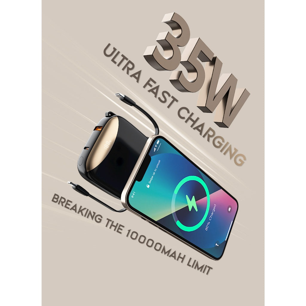 GXM 35W Portable Power Bank Fast Charging Charge 4 devices simultaneously Built-in Type-C Lighlning Cable