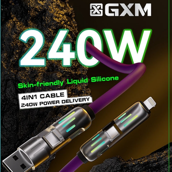 GXM 240W 4 IN 1 Cable Super Fast Charge Data Cable For Laptop Phone Tablets