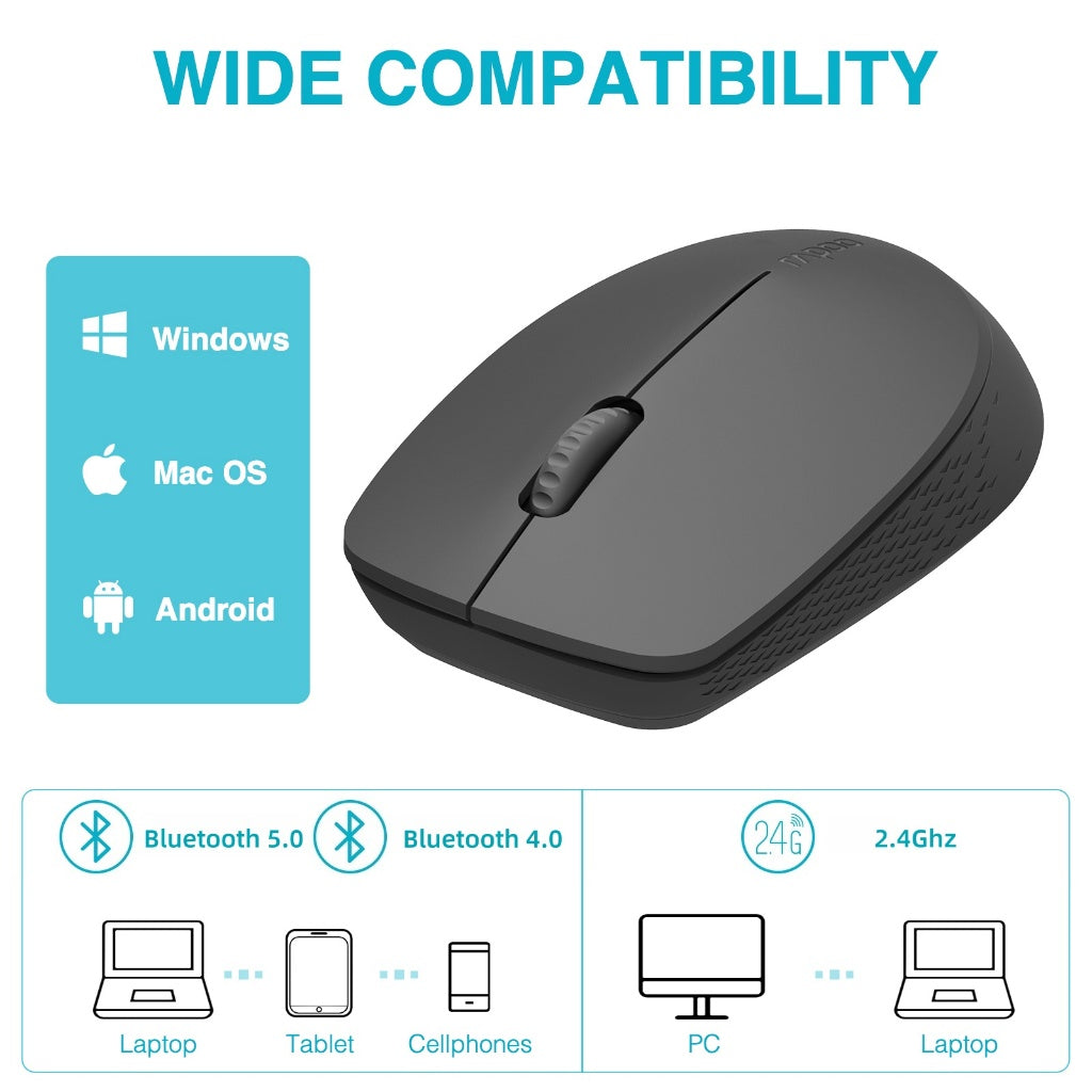 RAPOO M100 Silent Wireless Mouse | Silent Click | Ergonomic & Ambidextrous | Tri-Mode BT 2400 DPI